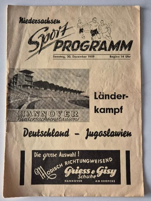20/12/59 international match Germany v Yugoslavia in Hannover DFB.