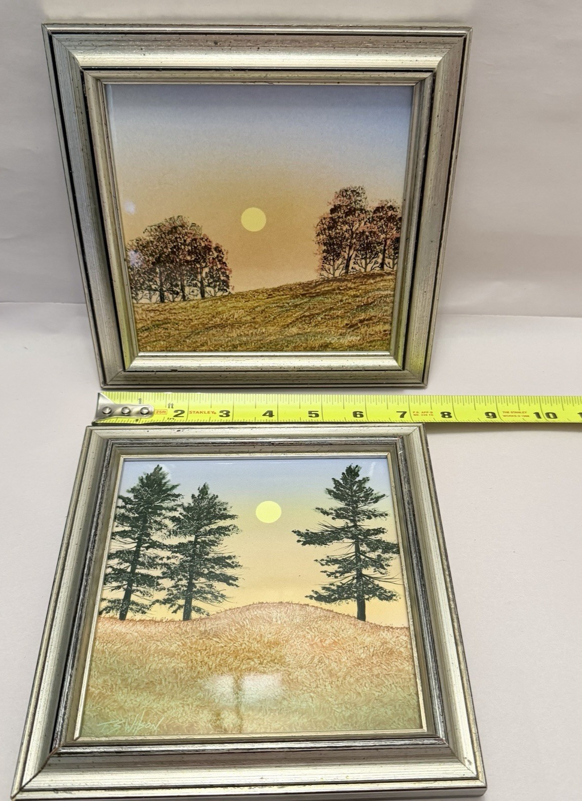 Frank S. Wilson Hand Painted Ceramic Tile Wall Art Moon Landscape Lodge USA VTG