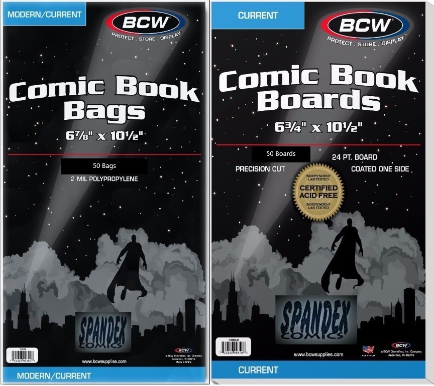 50 Pack BCW 2Mil Current Modern Poly Bags & Comic Boards Acid Free Safe Storage