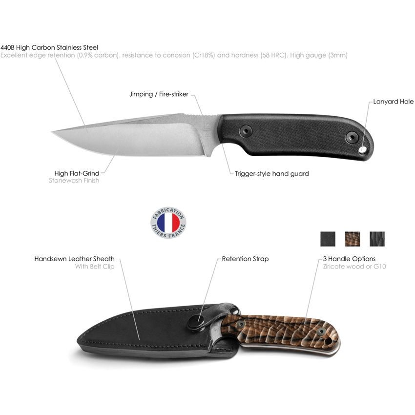 TB Outdoor Commandeur Fixed Blade Knife Black 4.5 in