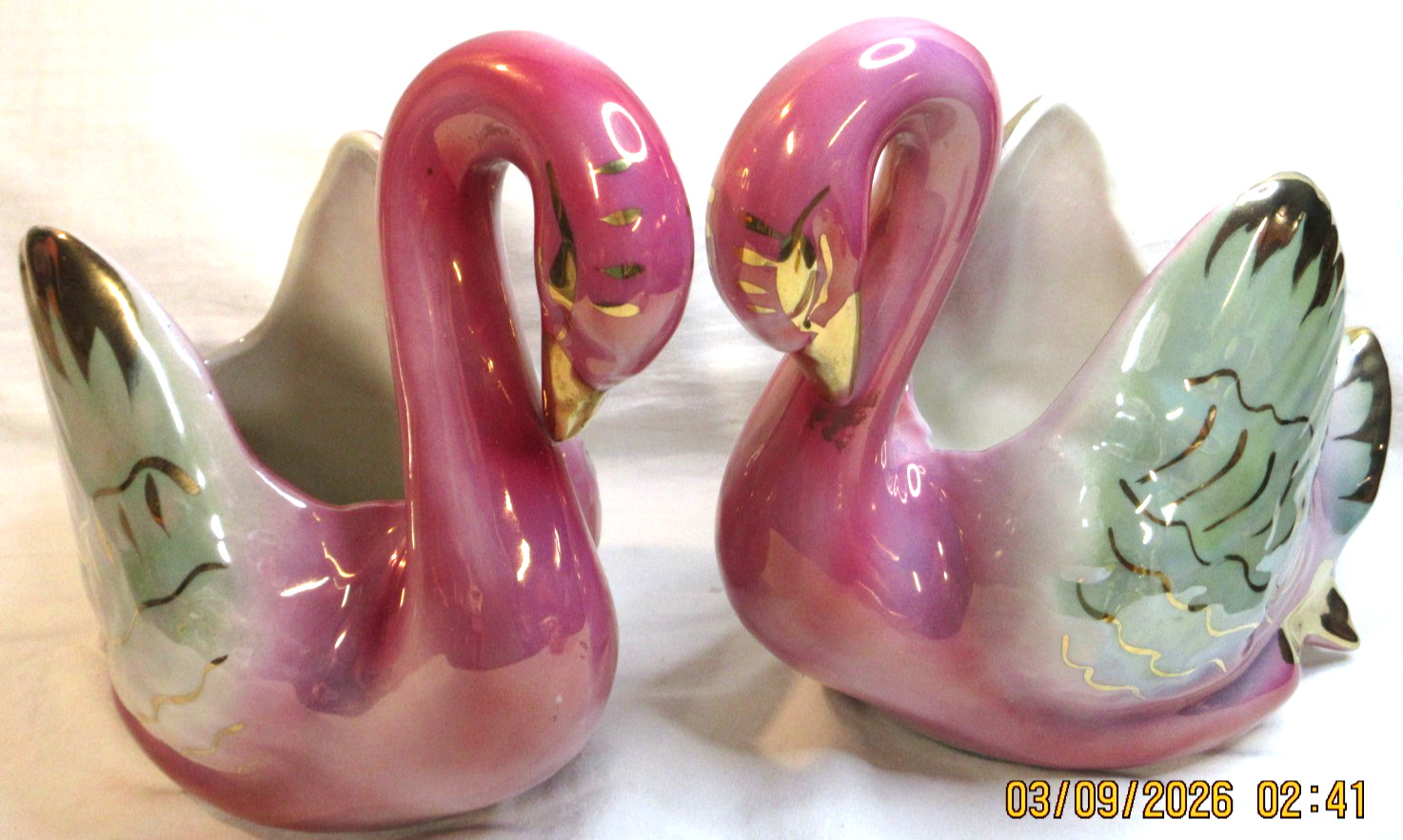 MID CENTURY MODERN~COLONIAL CHINA SWANTER PLANTER(S)~LUSTERWARE~GOLD ACCENTS