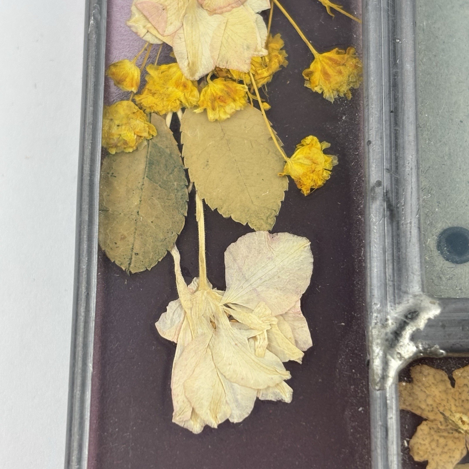 Leaded Glass Picture Frame With Dried Flowers 9.5×7.5 Holds 5×7 Photo Pink Purpl