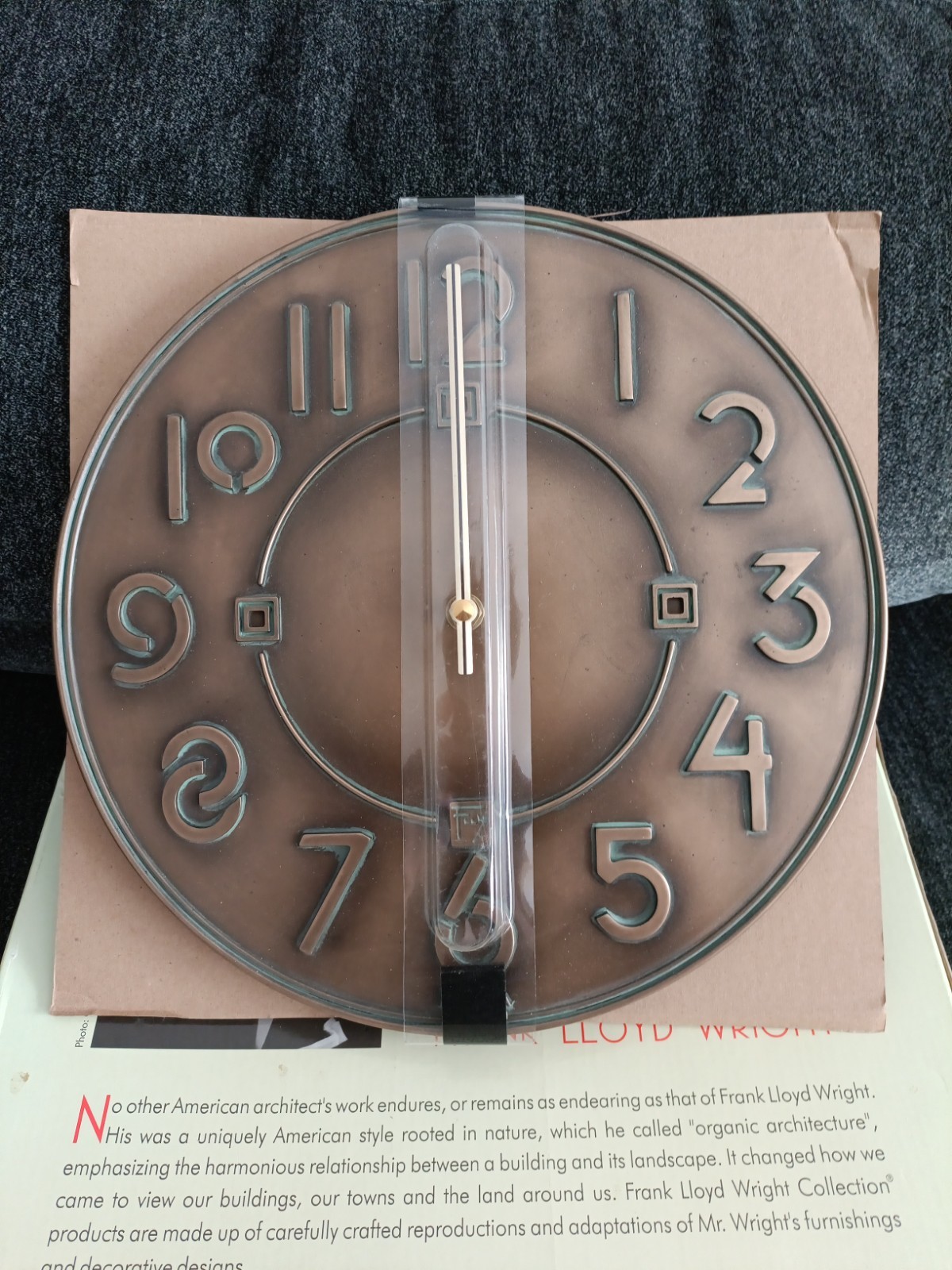 Bulova C3333 Frank Lloyd Wright Exhibition Wall Clock Antique Bronze Finish NIB