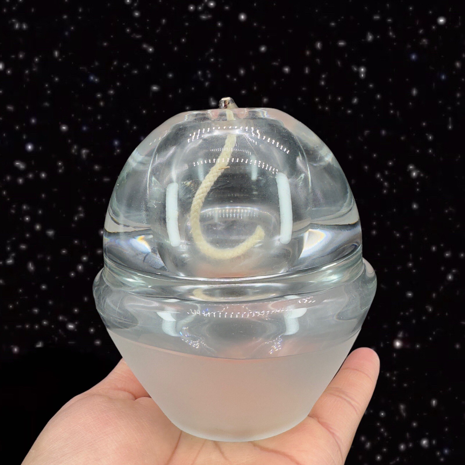 Clear Frosted Polish Bubble Art Glass Round Sphere Oil Lamp Handmade in Poland
