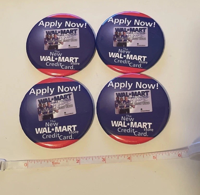 Wal Mart Apply Now Credit Card Promo Button Pinback Pins Lot of 4