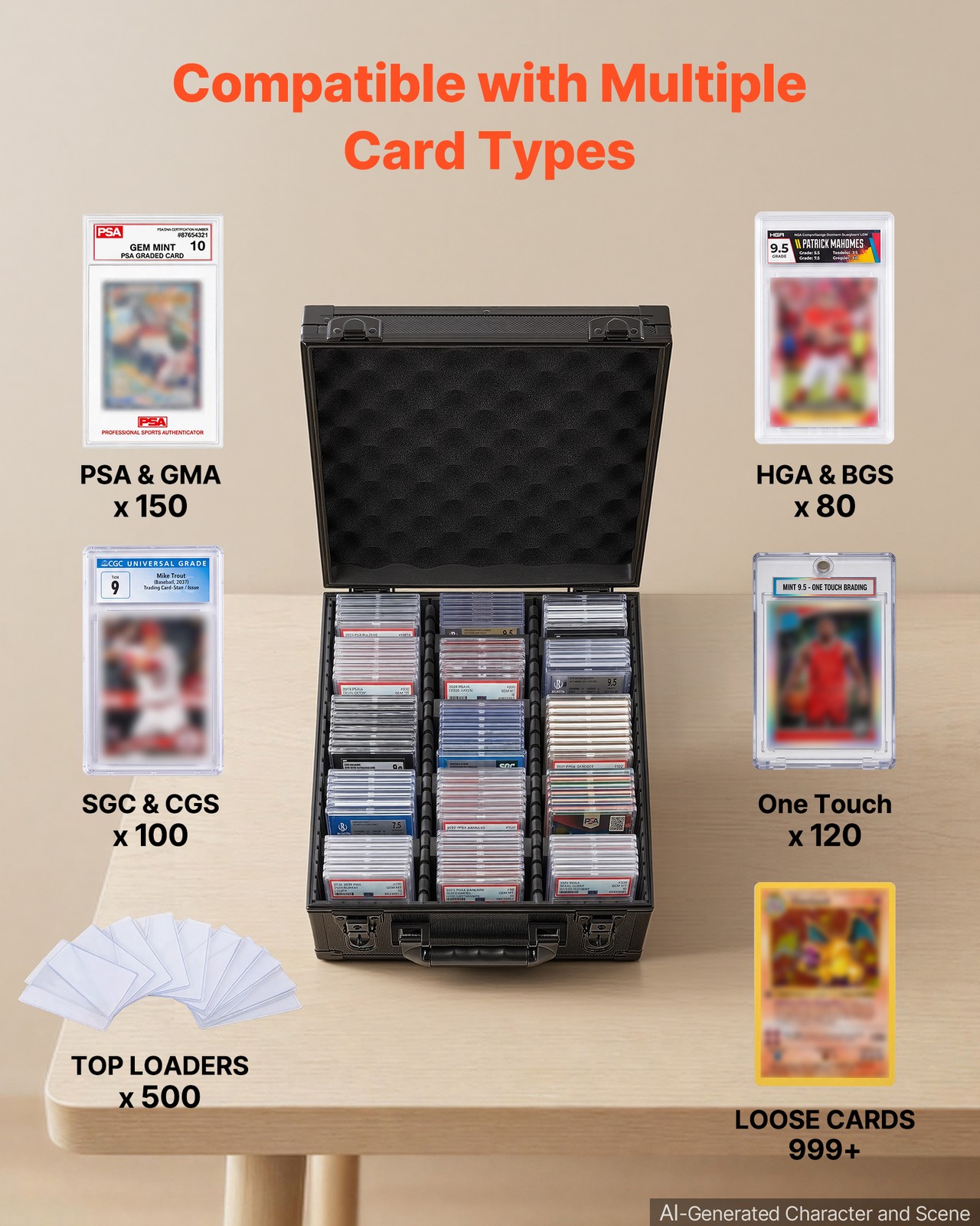 VEVOR Graded Card Case 3 Row 150 PSA Slab Storage Box with Lock Key 12 Dividers