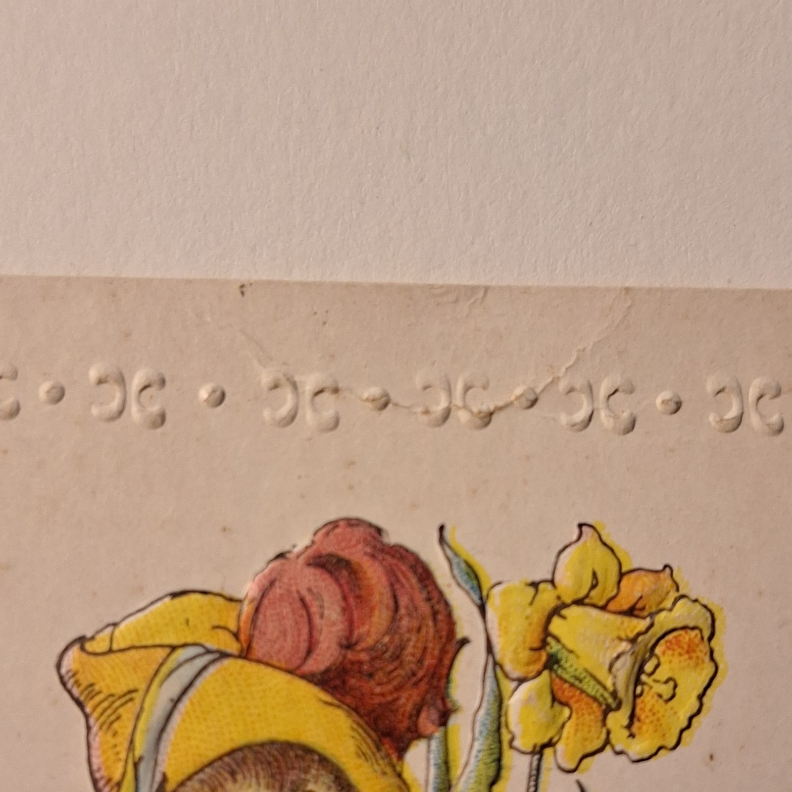 Embossed Easter Postcard Bunnies & Chicks Multicolor Paper E-102