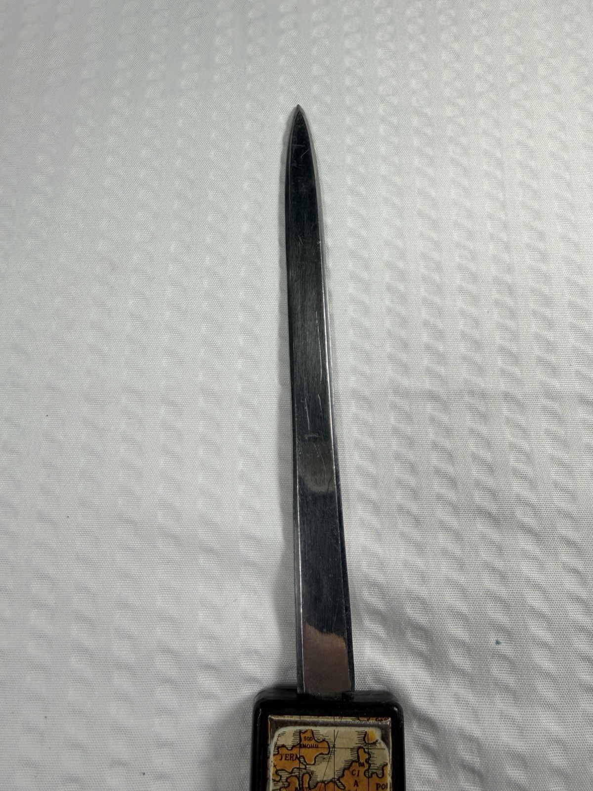 Vtg Japanese Stainless Letter Opener decorated Enamel Handle.