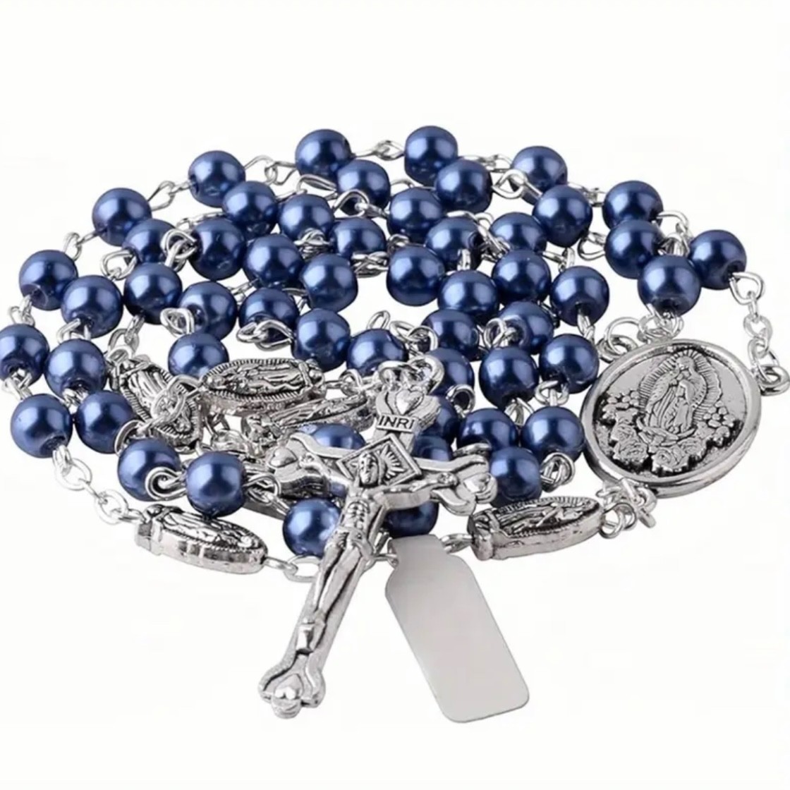 Our Lady of Guadalupe 6mm Glass Pearl Blue Beads Catholic Virgen Guadalupe