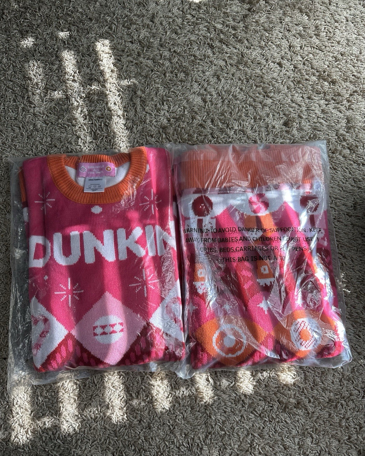 Two New Dunkin‘ branded Holiday Merch collection sweaters – Adult size S & M