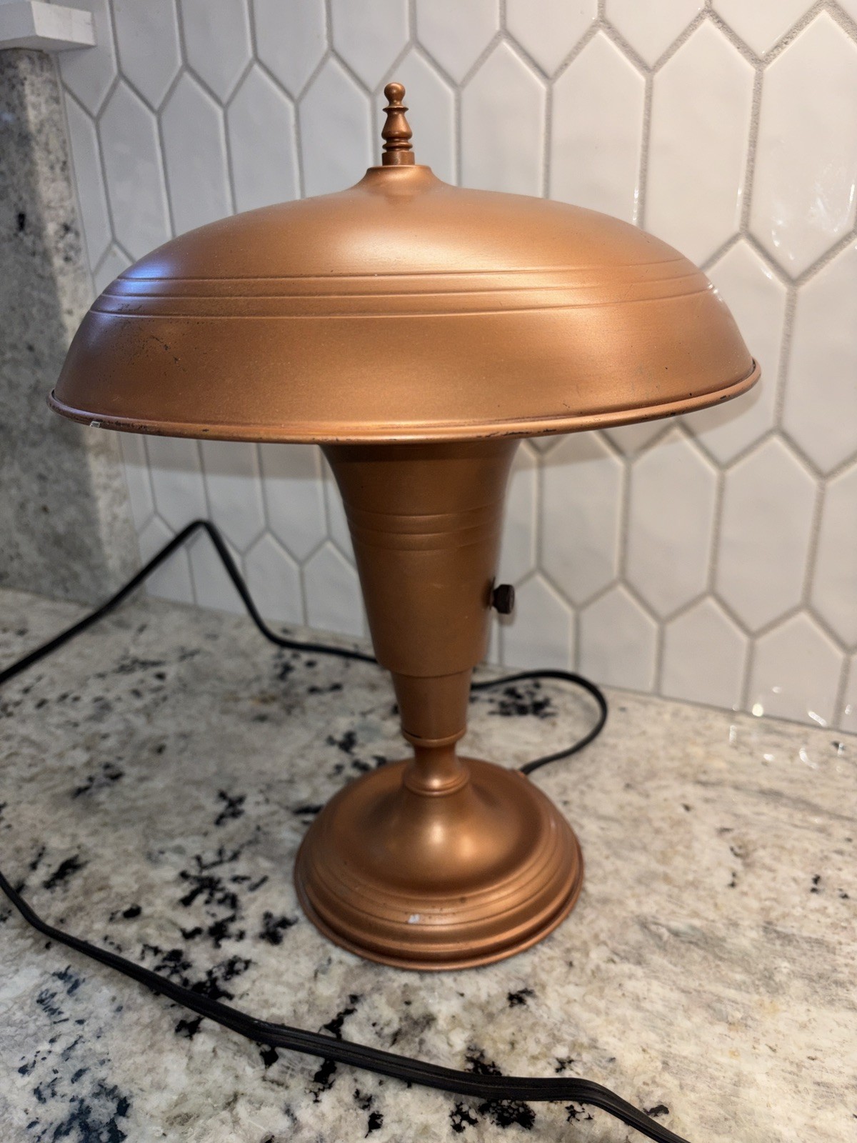 Vintage Mid Century Modern Flying Saucer UFO Metal Desk Table Lamp 12in copper