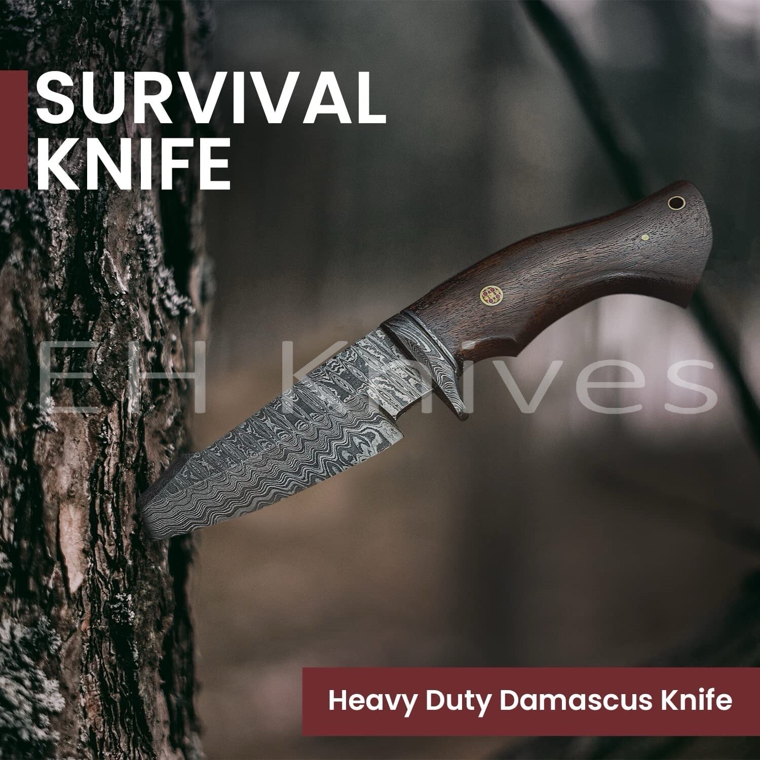CUSTOM HANDMADE FORGED DAMASCUS STEEL BOWIE HUNTING EDC KNIFE ROSE WOOD HANDLE