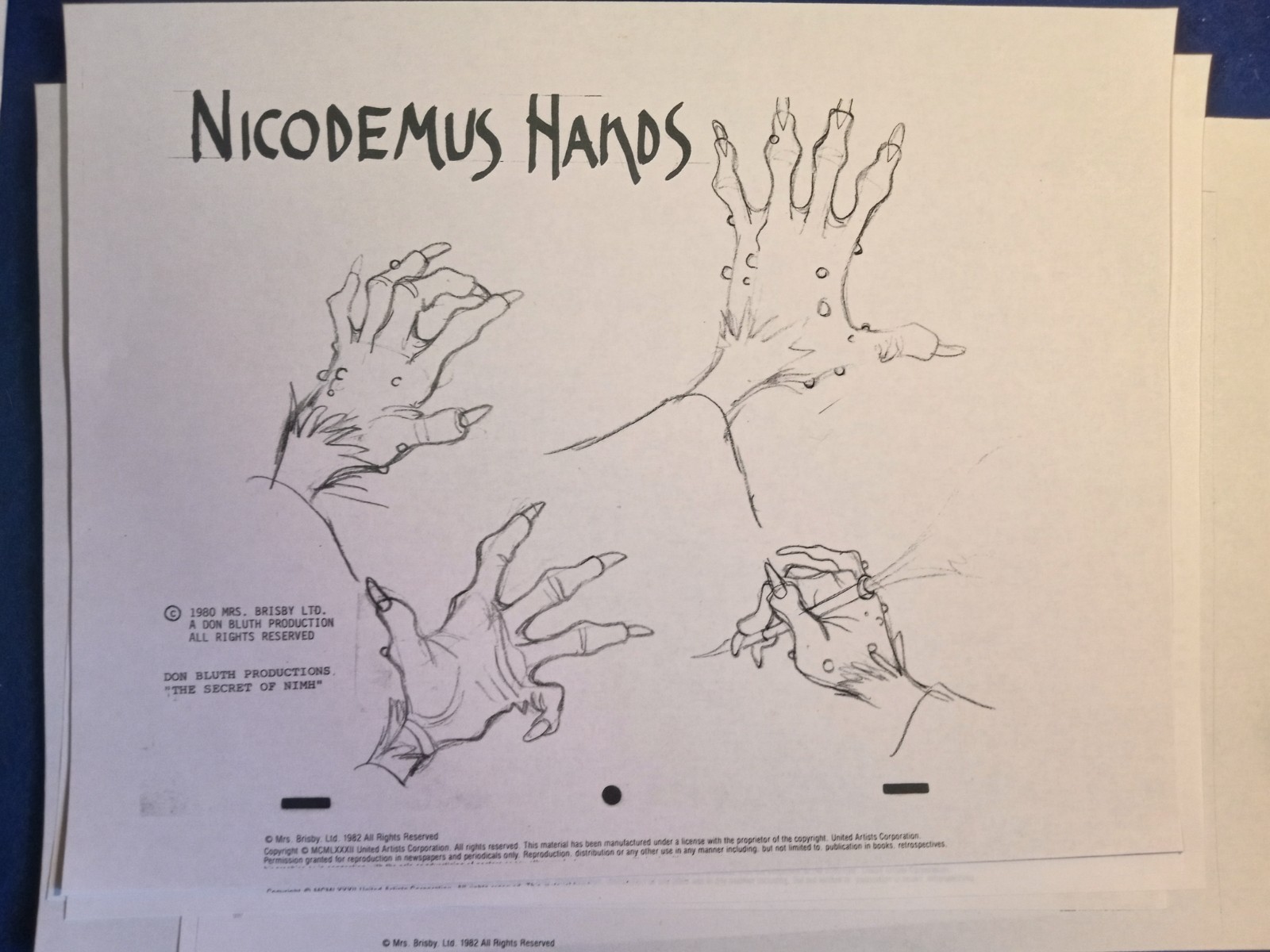 1980 Secret of NIMH Don Bluth Photostat Model Sheets Storyboard Production Lot