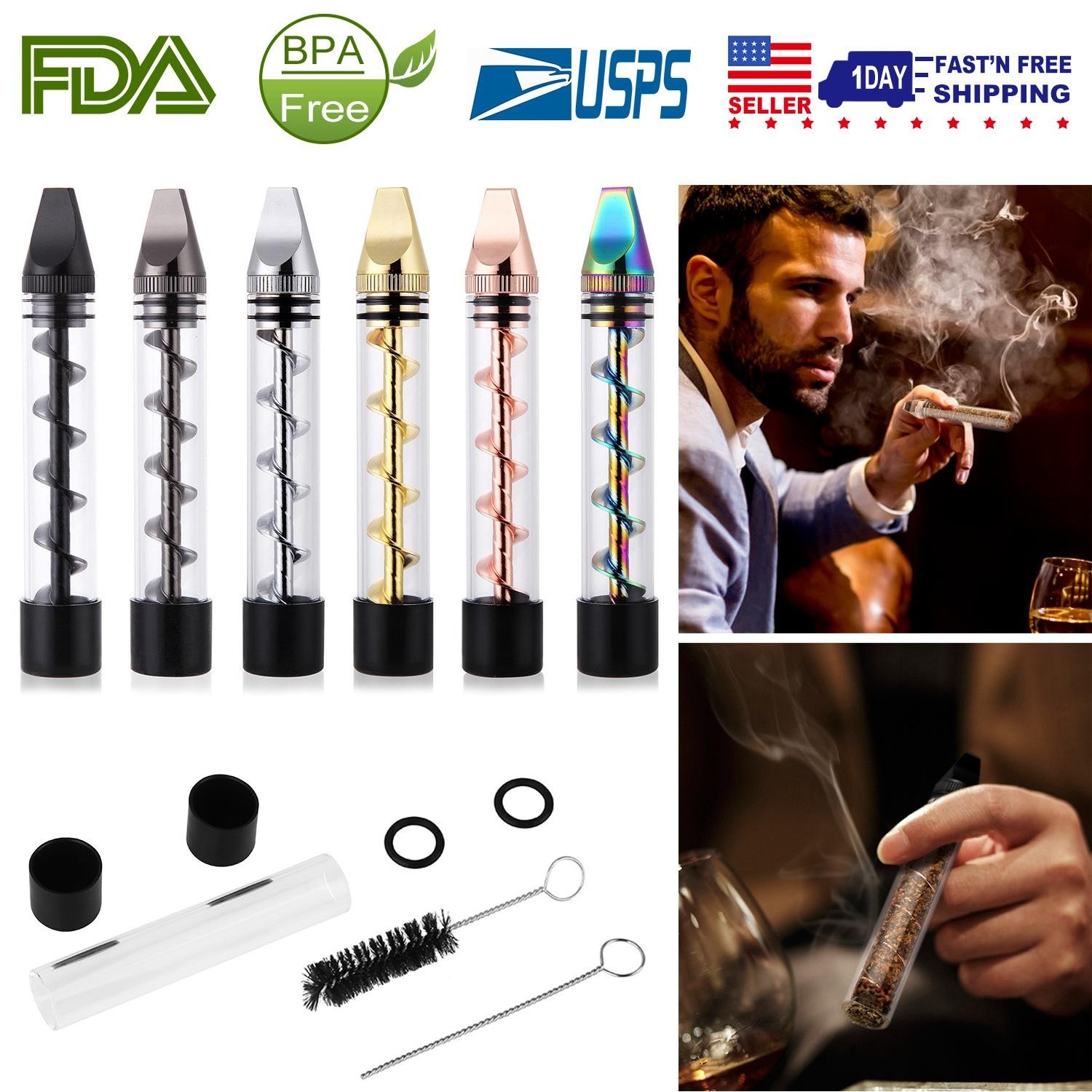 Glass Blunt Pipe Twisty 7-in-1 Grinder Kit w/ Smoking Metal Tip Cleaning Brush
