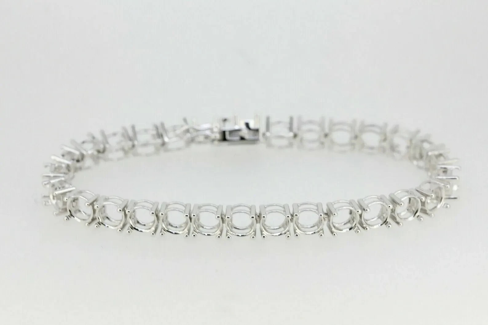 14K White Gold Over Semi Mount Tennis Bracelet Setting Round 6x6mm Length: 7″