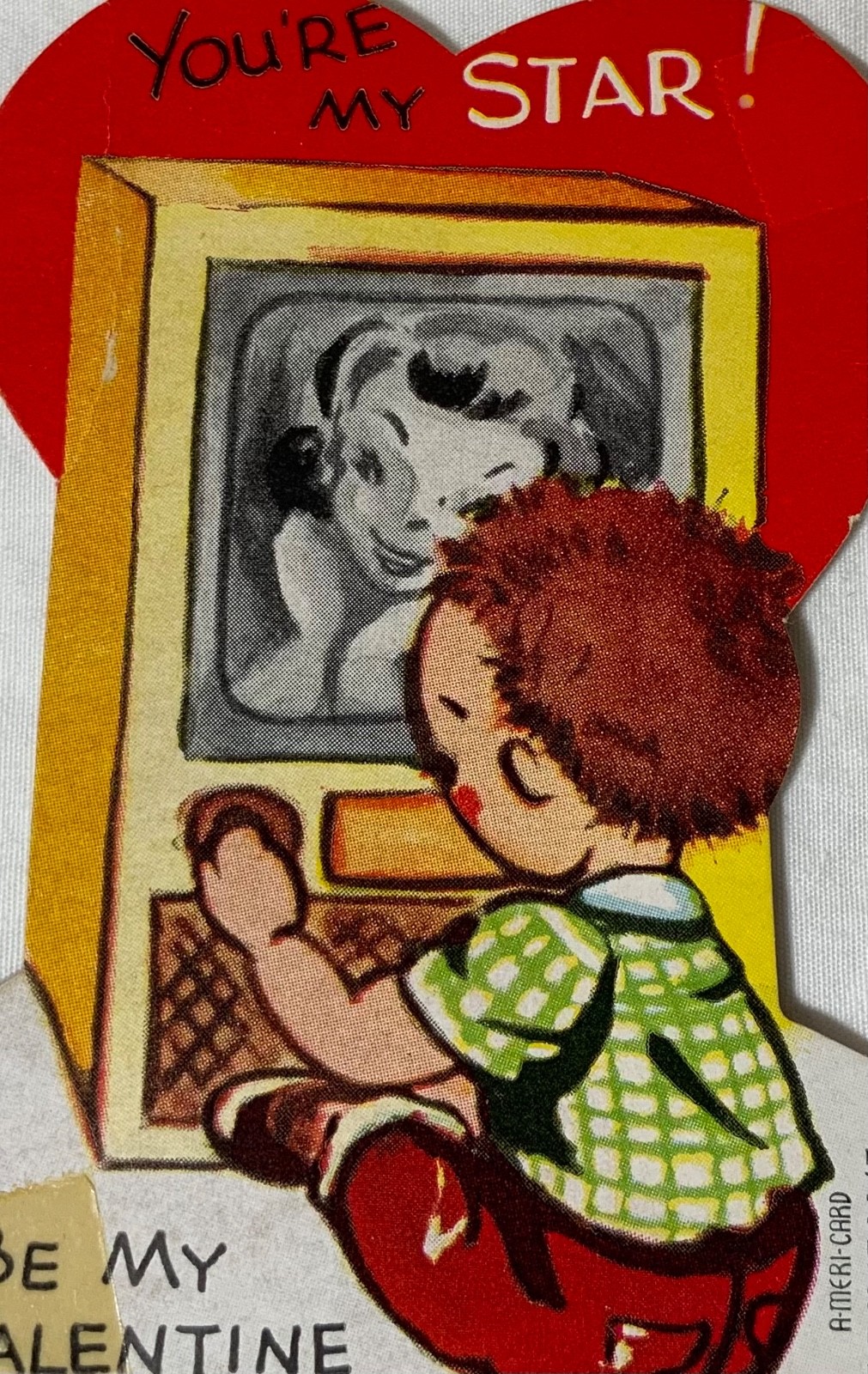 VTG A-Meri-Card Die Cut Valentine Card Boy Watching TV “You’re My Star!”