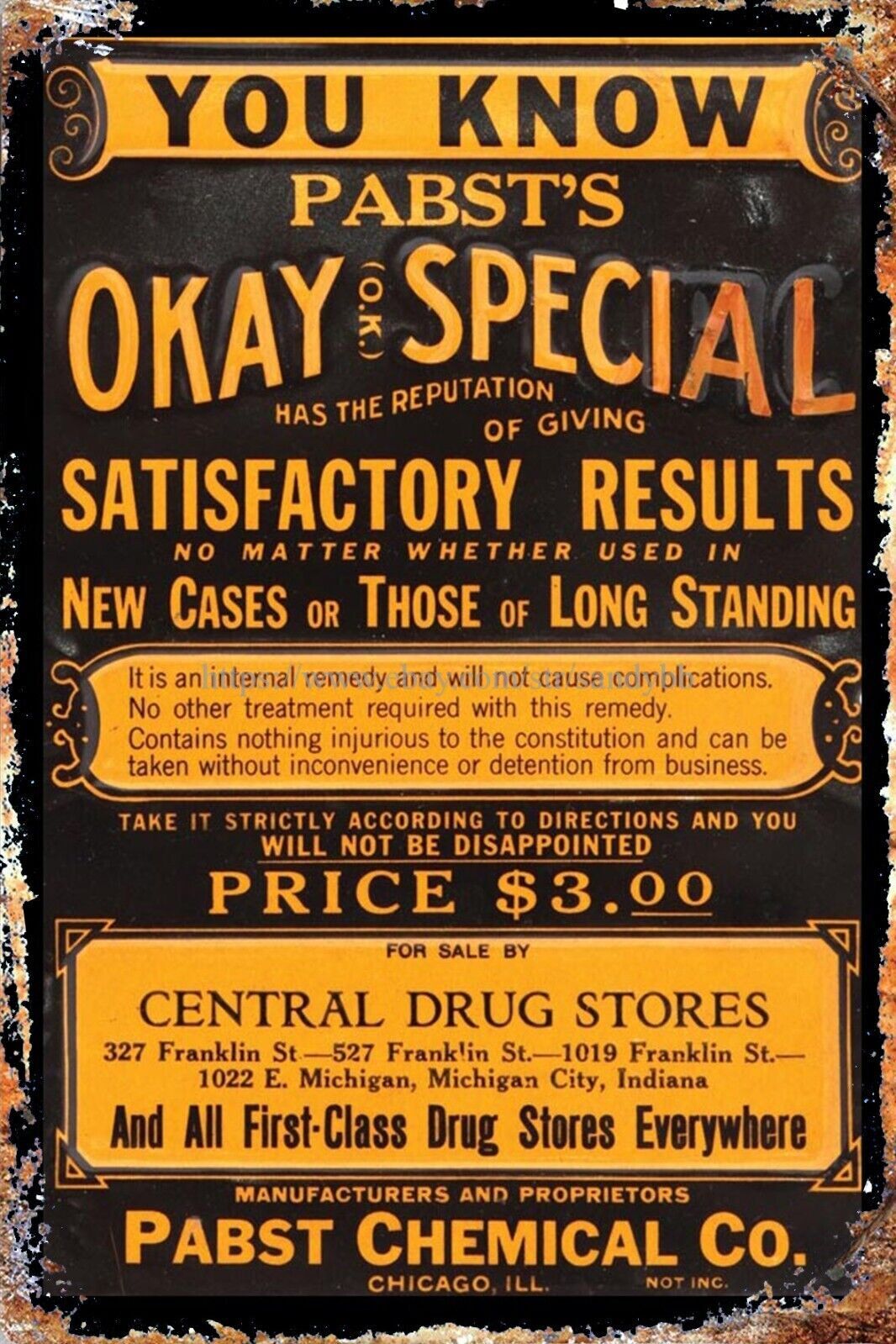 1920’s PABST OKAY SPECIFIC Drug Store quack medicine art