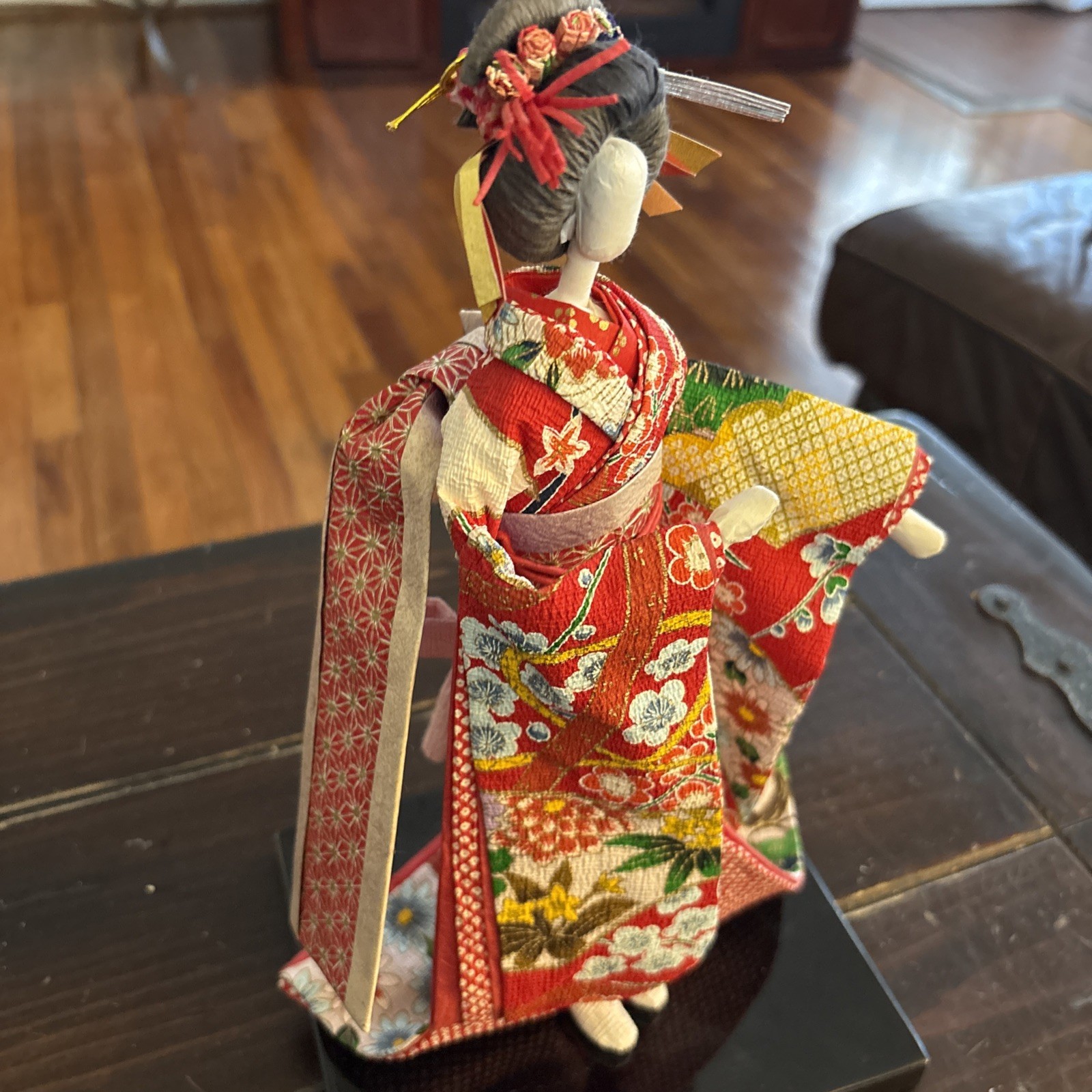 Vintage Japanese Geisha Doll in Kimono 9.5” on Stand Handmade Made in Japan