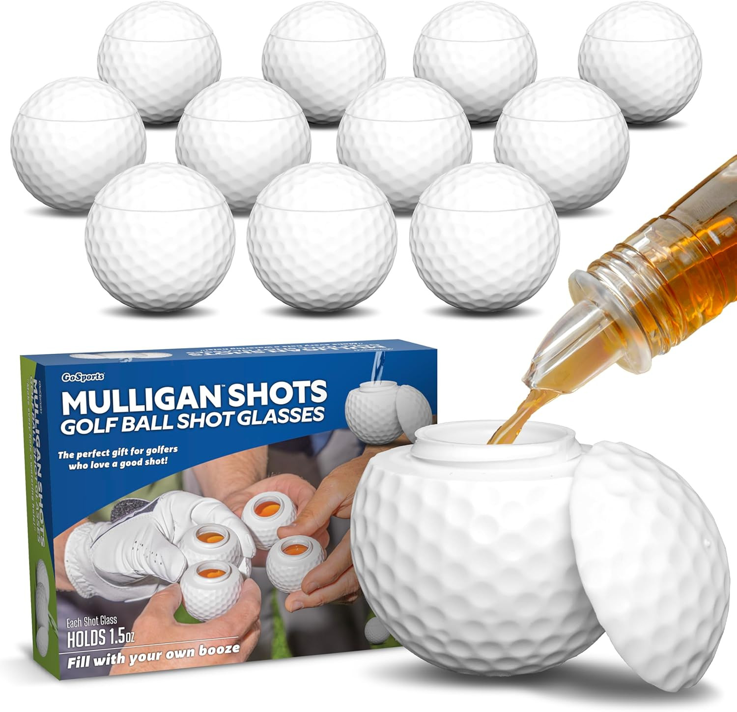 Gosports Mulligan Shots Golf Ball Shot Glasses with Lids – 12 Pack – Funny Golf