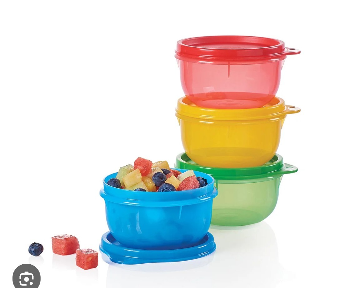 Tupperware Ideal Lit’l Bowls 8oz Snack Cup Container 4 PC Red Green Blue Yellow