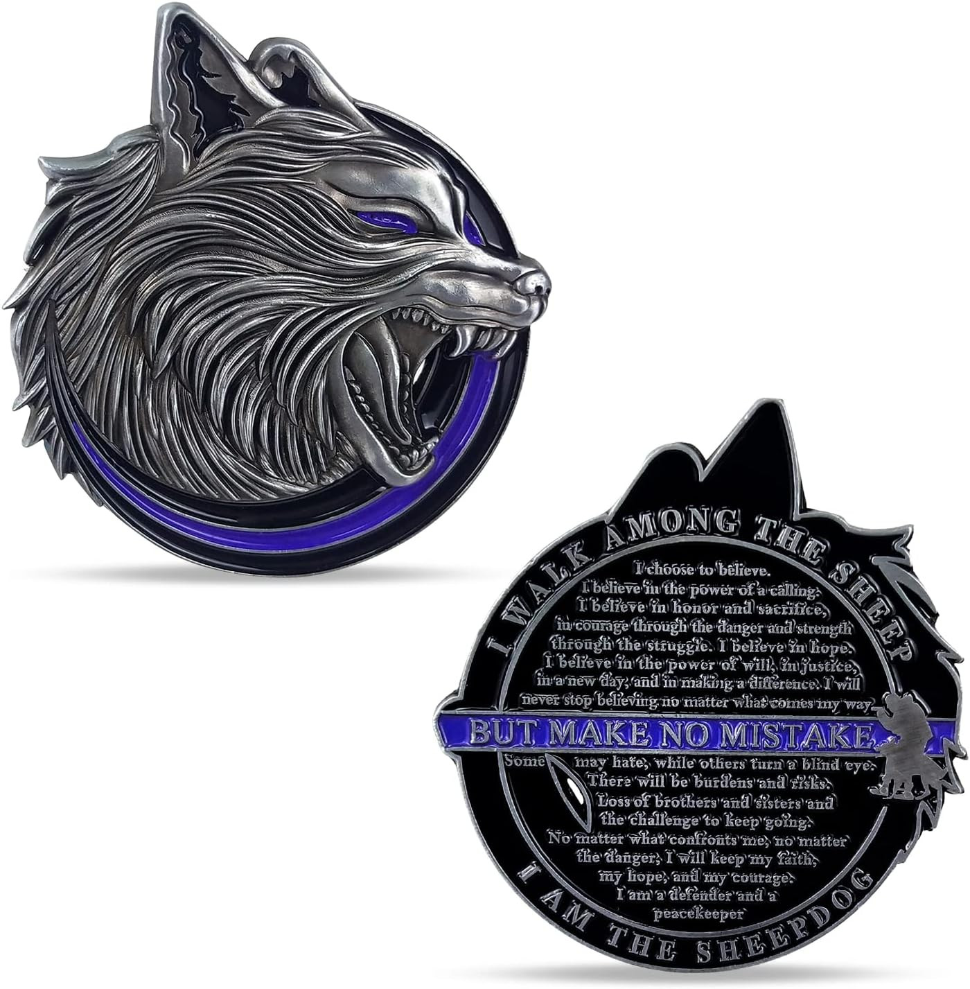 Police Challenge Coin Thin Blue Line Military Gift I May Walk among the Sheep bu