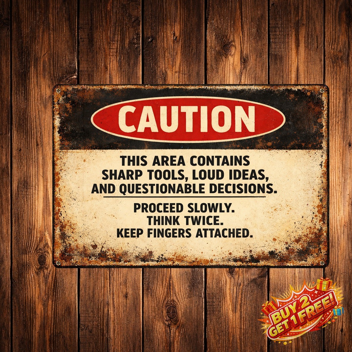 Garage Humor Warning Sign 8×12 BanginPrints Metal Tin Wall Decor