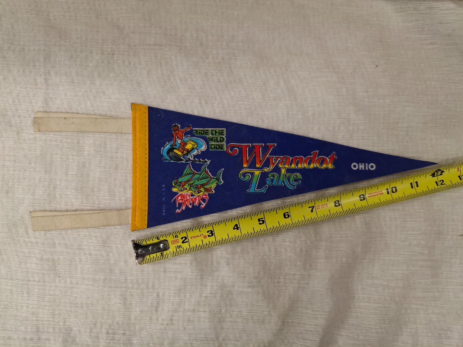Wyandot Lake OHIO Ride the Wild Tide Blue Pennant Banner 12″ Made in USA