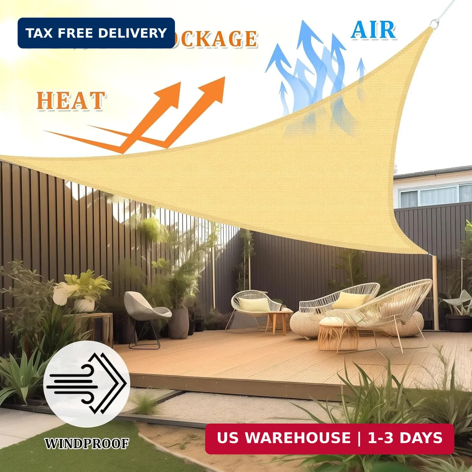 Shade&Beyond Triangle Sun Shade Sail 16’X16’X16′ Permeable Canopy Sand for Patio