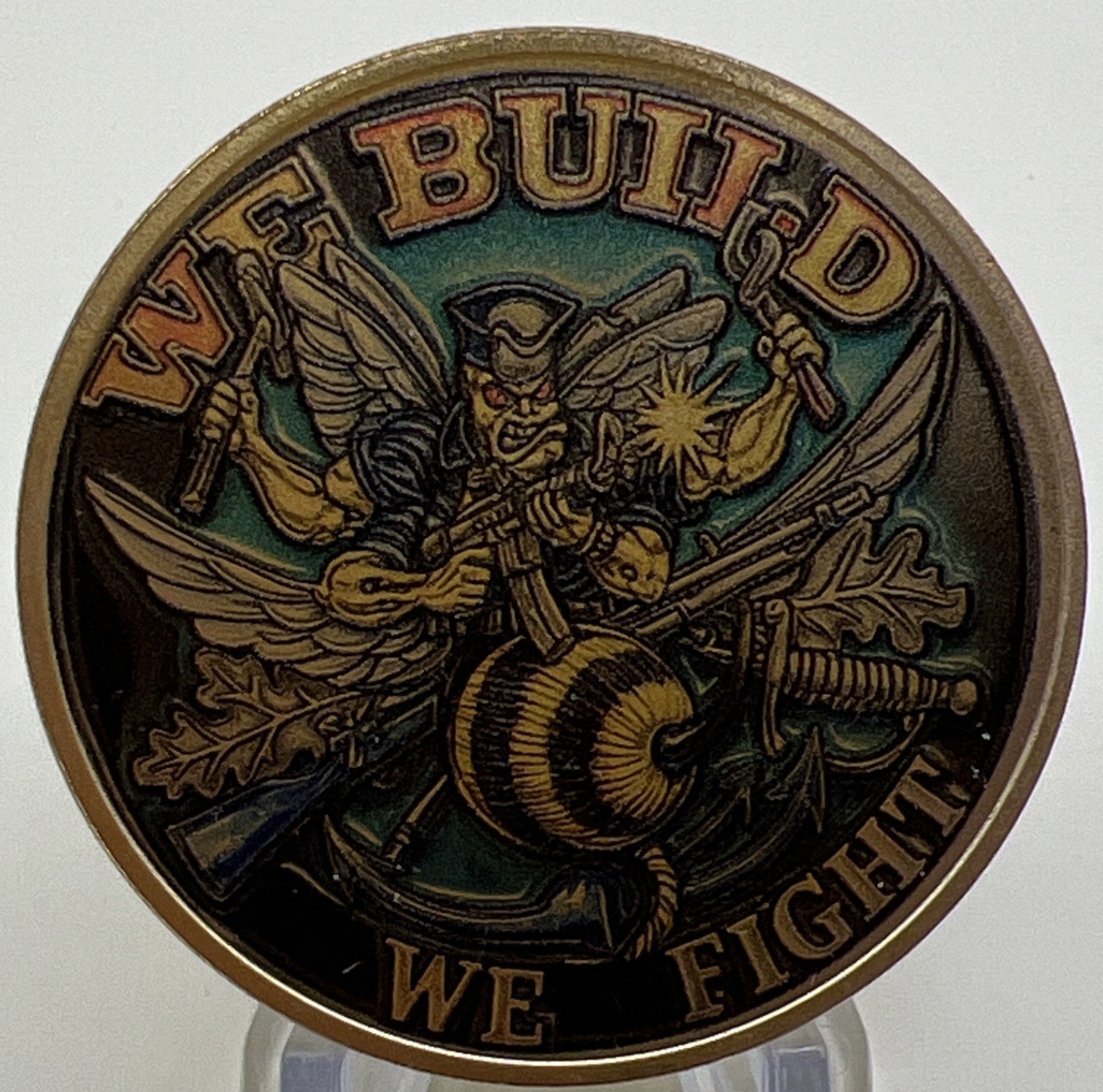 * US Navy Seabee Challenge Coin “Seabees Can Do We Build We Fight” New & Capsule