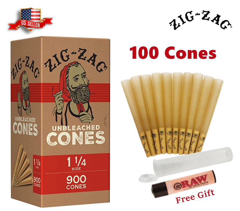 Zig-Zag® Unbleached Paper Cones 1 1/4 Size 100 Pack & Free Clipper Lighter