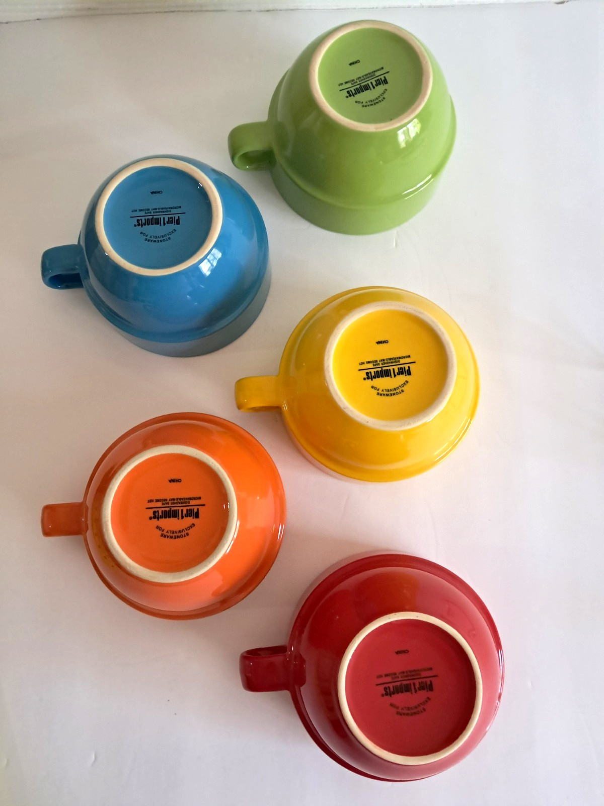 Pier 1 Imports Stackable Mugs Set Holder Multicolor Rainbow 5″ Round x 3.5″H