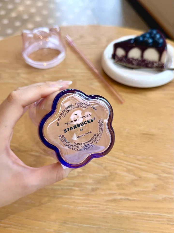Starbucks Sakura Limited Edition Cat Ear Purple Gradient Glass Cold Cup 500ml