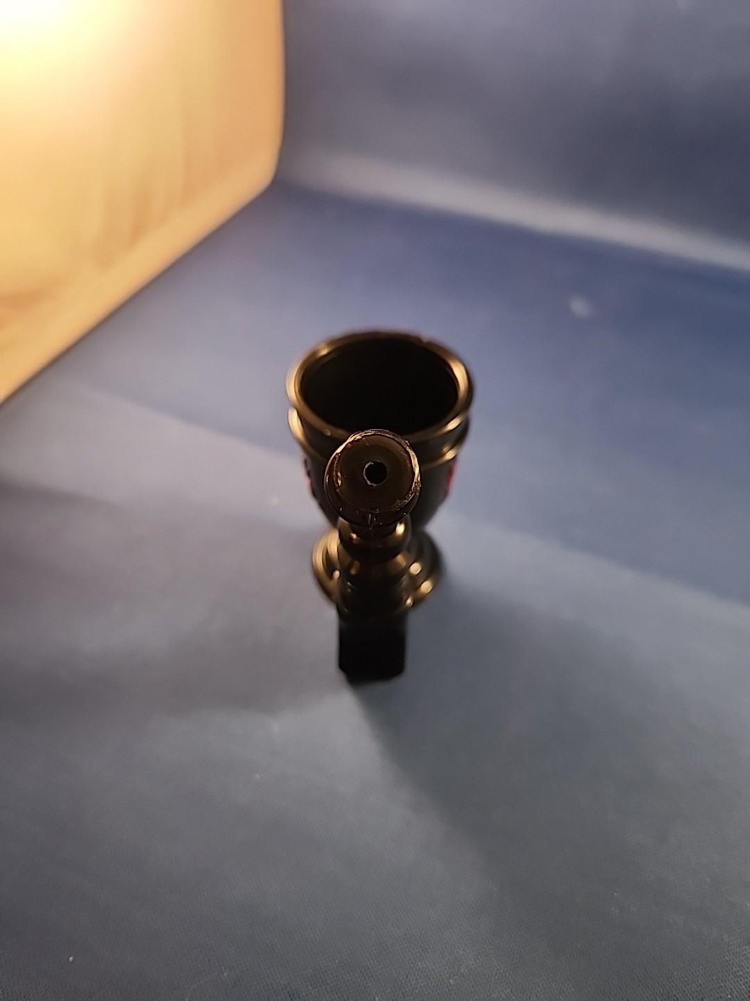 Vintage RUMPLE MINZE SCHNAPPS SHOT GLASS (Tobacco Pipe Shape) Black Plastic VTG
