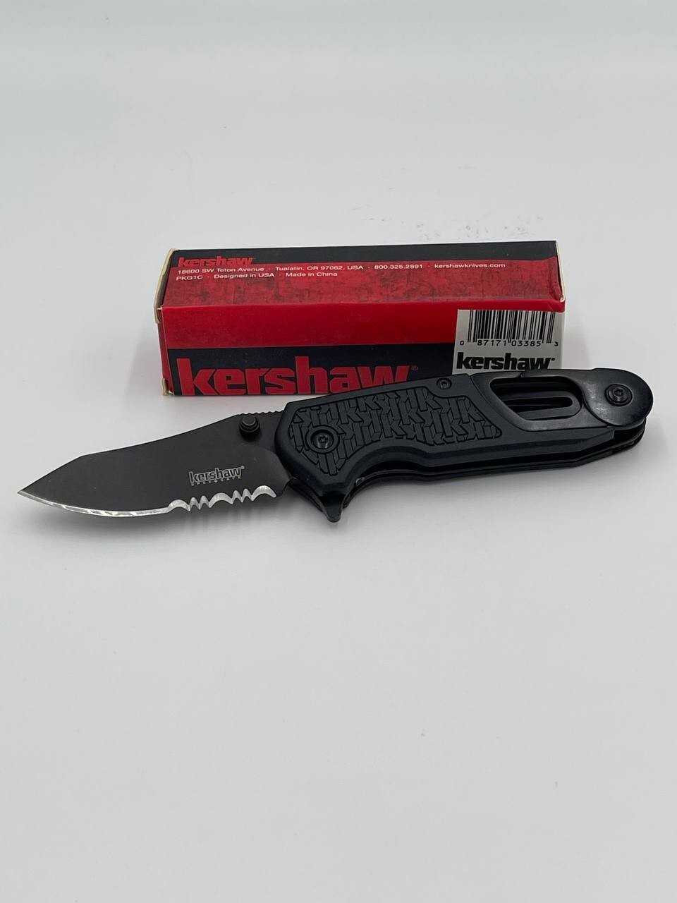 Kershaw Funxion EMT Folding 3″ Partial Serration Drop Point Steel Black