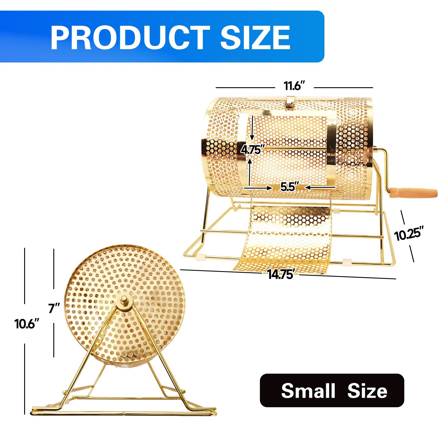 Small Brass Raffle Ticket Drum.Lottery Cage Holds 2500 Tickets/100 Bingo Balls