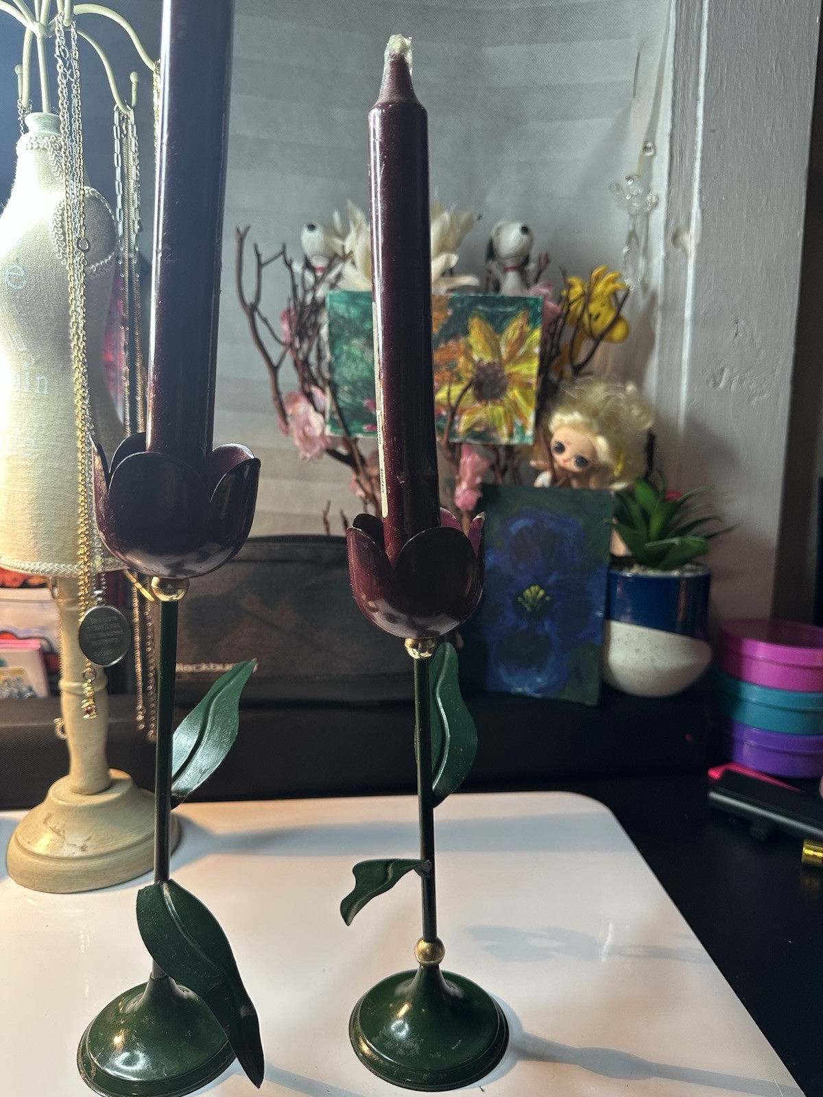 Metal Tulip Candle Holders Set of 2
