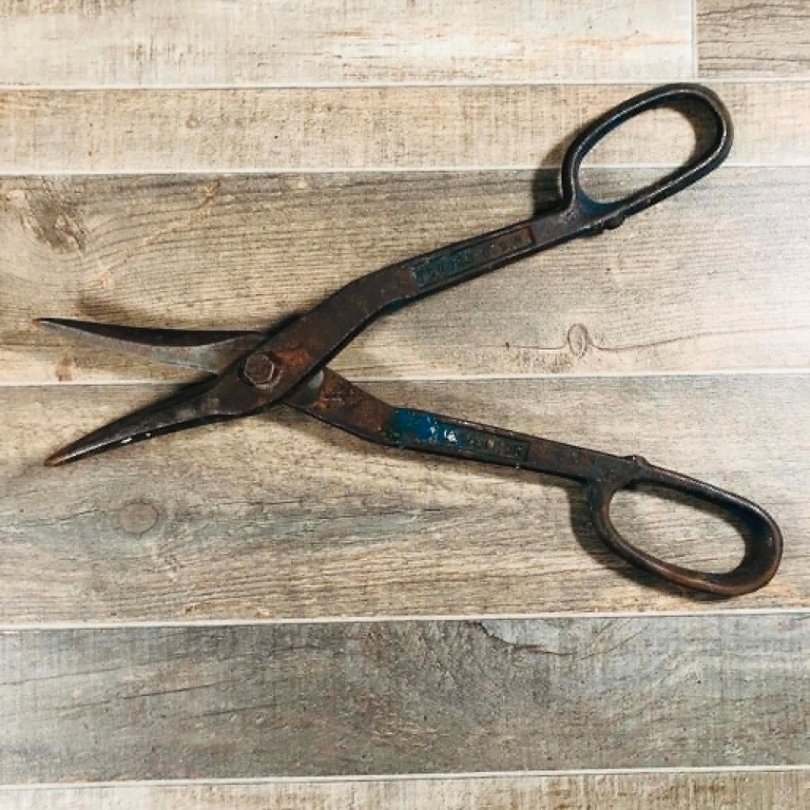 VTG Antiq Blue Bird 212 Tin Snips Forged USA Sheet Metal Cutter Shears Decor