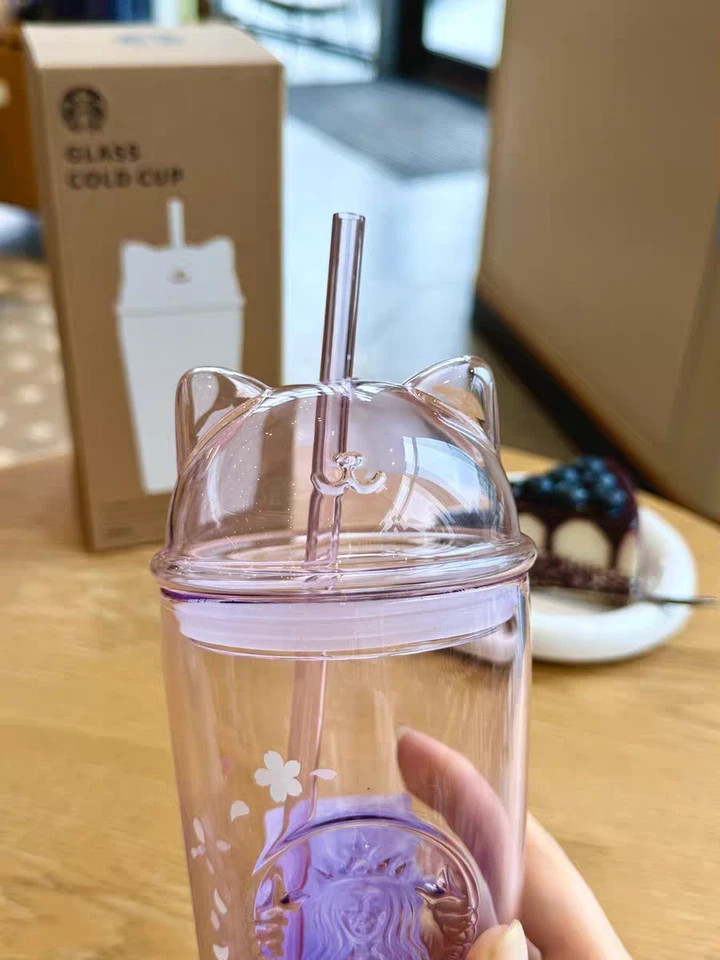 Starbucks Sakura Limited Edition Cat Ear Purple Gradient Glass Cold Cup 500ml