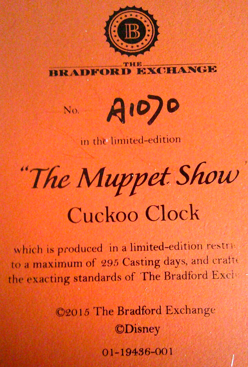 Disney/Bradford Exchange -Muppet Show Cuckoo Clock -Limited Edition -A3070 – NEW