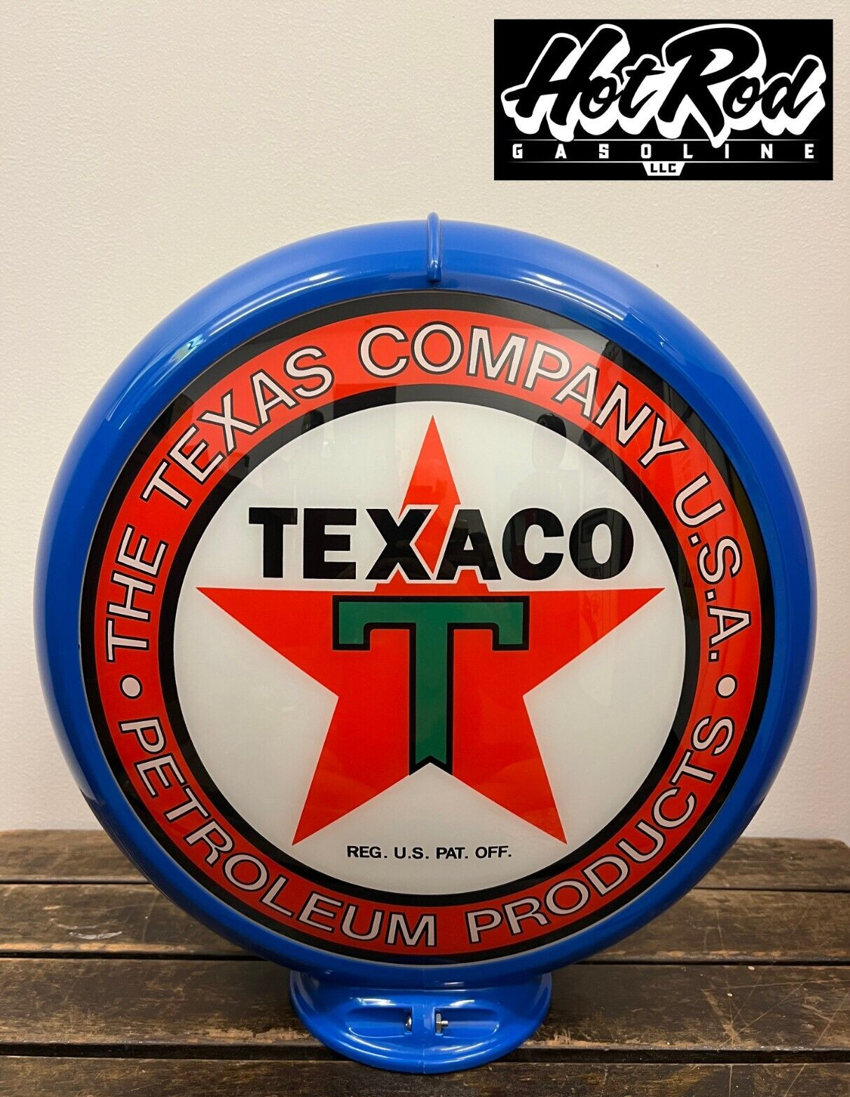 TEXACO PETROLEUM PRODUCTS Reproduction 13.5″ Gas Pump Globe – (Blue Body)
