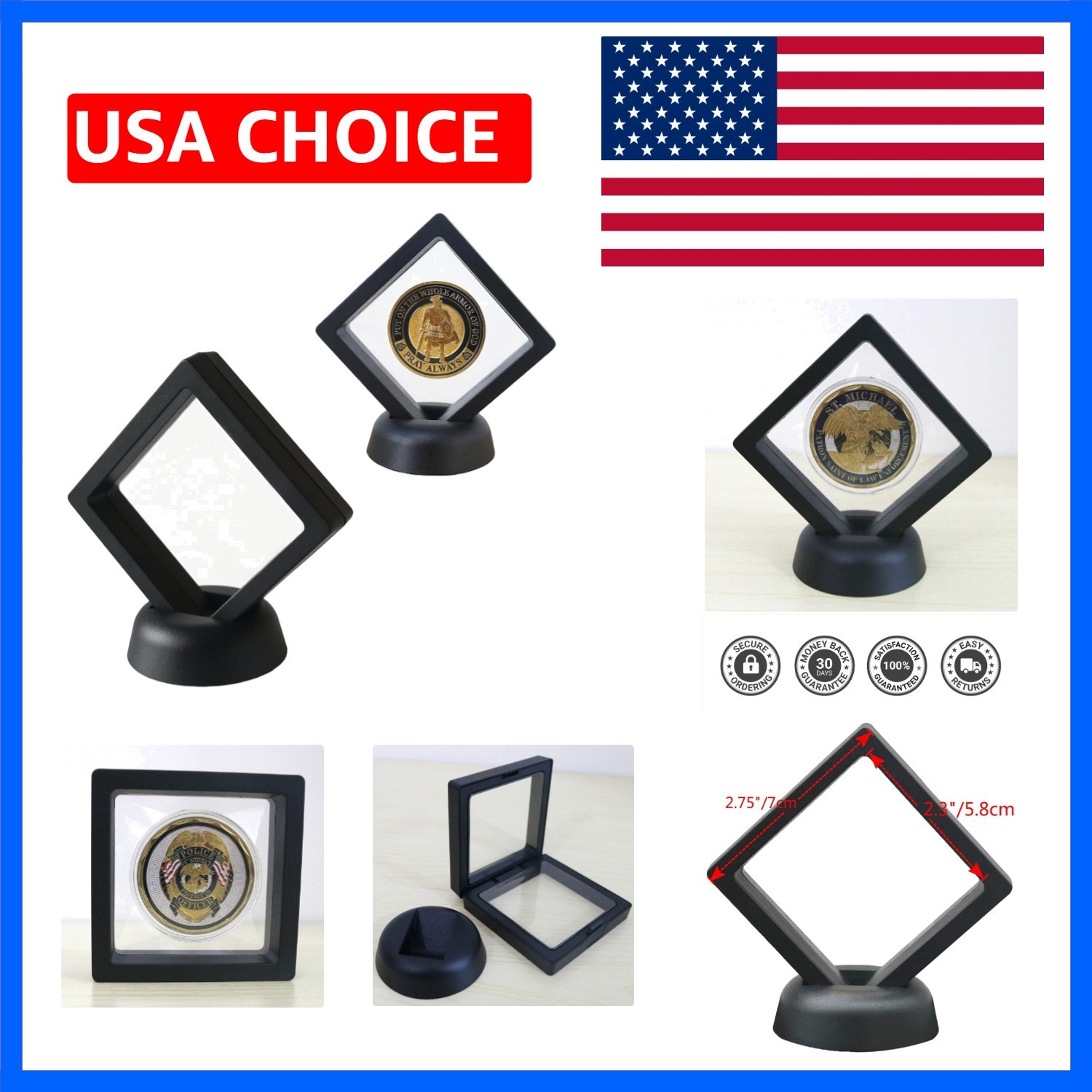 Elegant 2-Piece Challenge Coin & Medal Holder with Clear 3D Floating Case