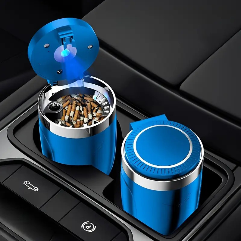 New Portable Car Auto Ashtray Blue LED Light Smokeless Ashtray Cigarette Holder