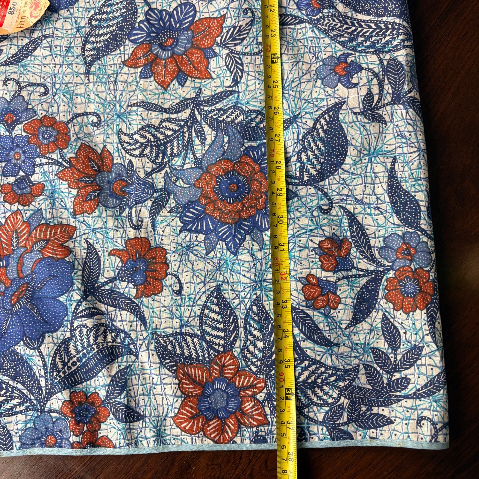 Vtg Fruit Of The Loom Bib Tie Back Easy Care Apron Blue Floral Pockets NOS READ