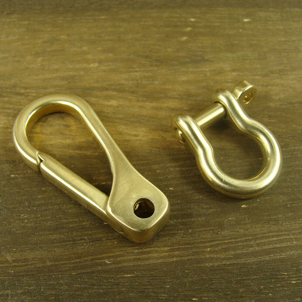 Brass Key Chain Ring Belt Snap Hook Clip + U Shackle For Fob Wallet Chain H322