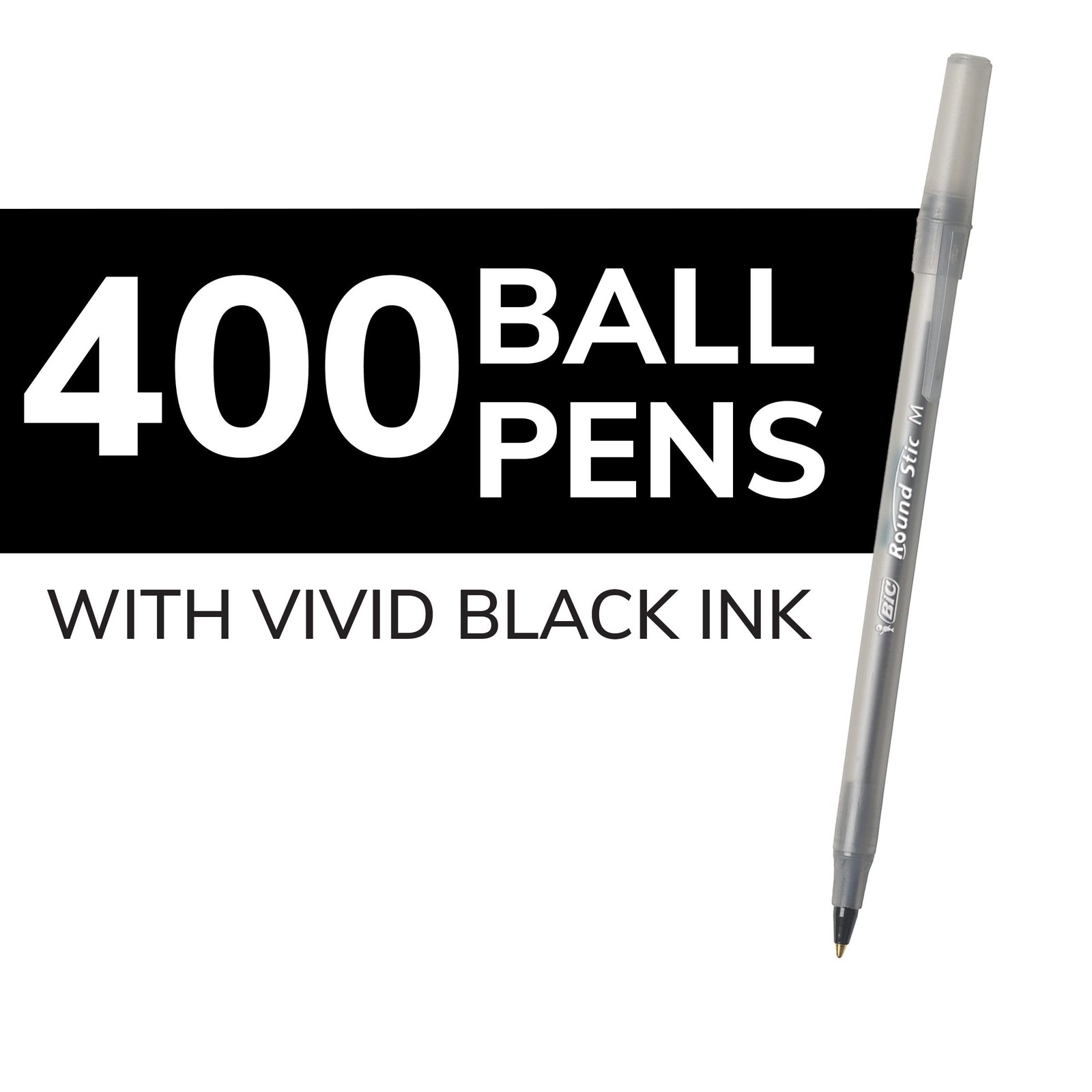 Bic Round Stic Xtra Life Black Ballpoint Pens Medium Point 1.0Mm 400-Count Pack