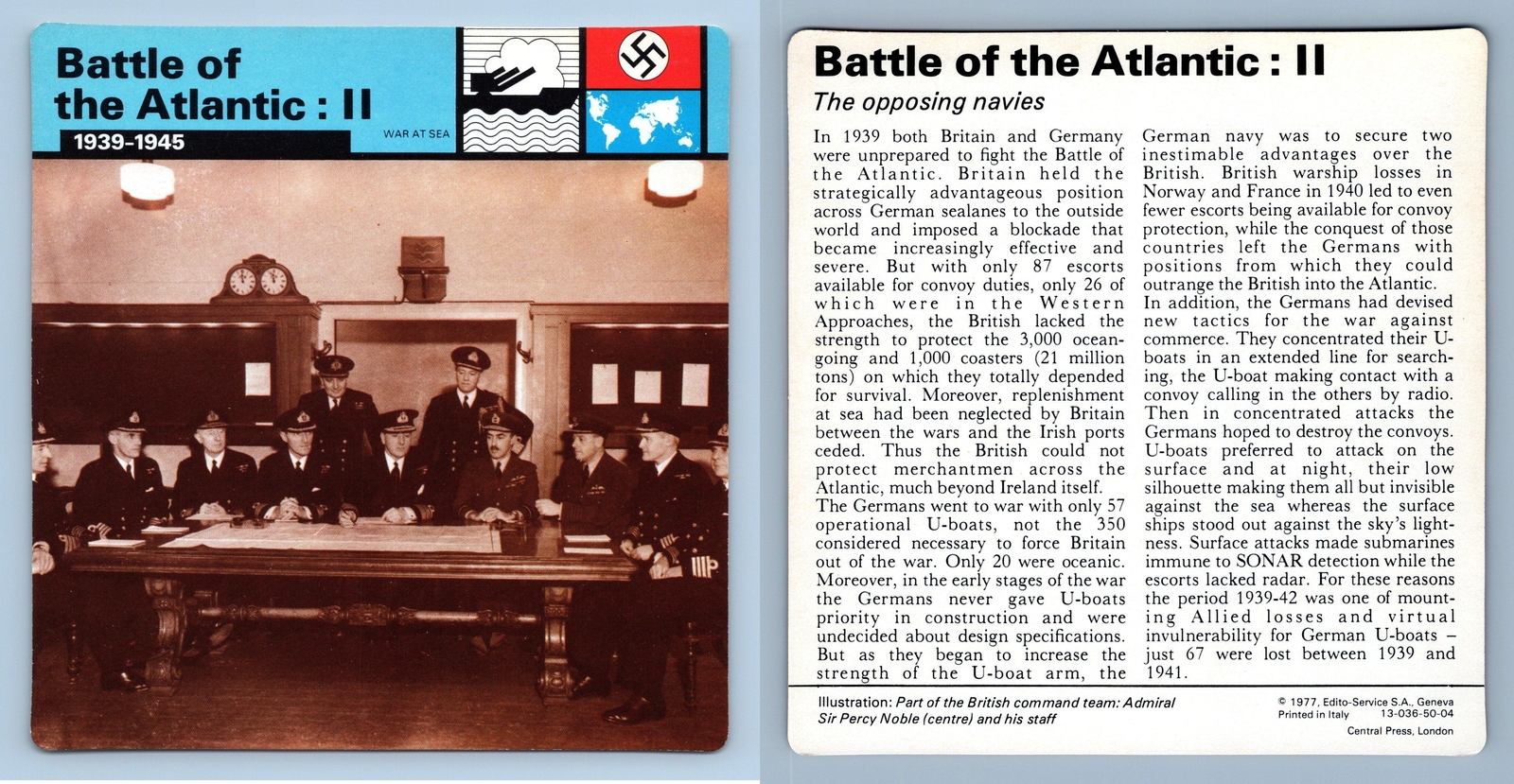 Battle Of The Atlantic II – 1939-45 War At Sea – WW2 Edito-Service SA 1977 Card
