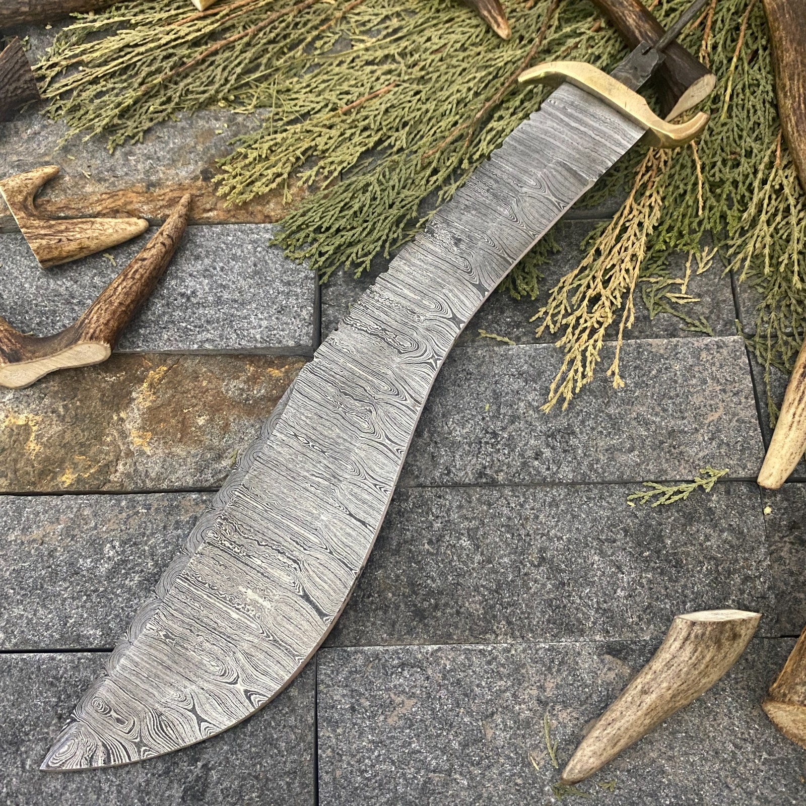 Custom Hand Forged Damascus Rat Tail Hunting Kukri Blank Knife