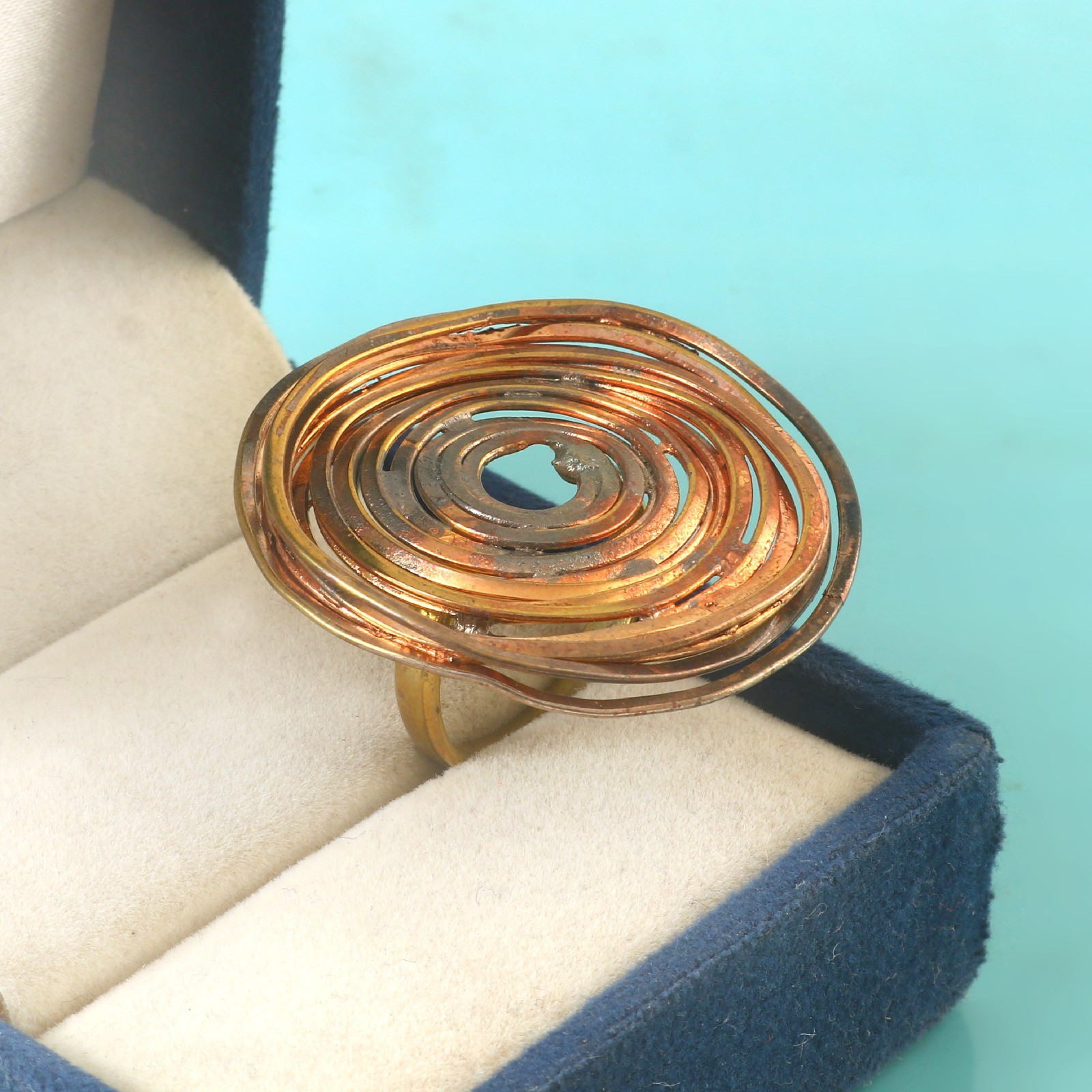 Handmade Spiral Statement Ring | Copper Finish Designer Ring | Adjustable | Vale