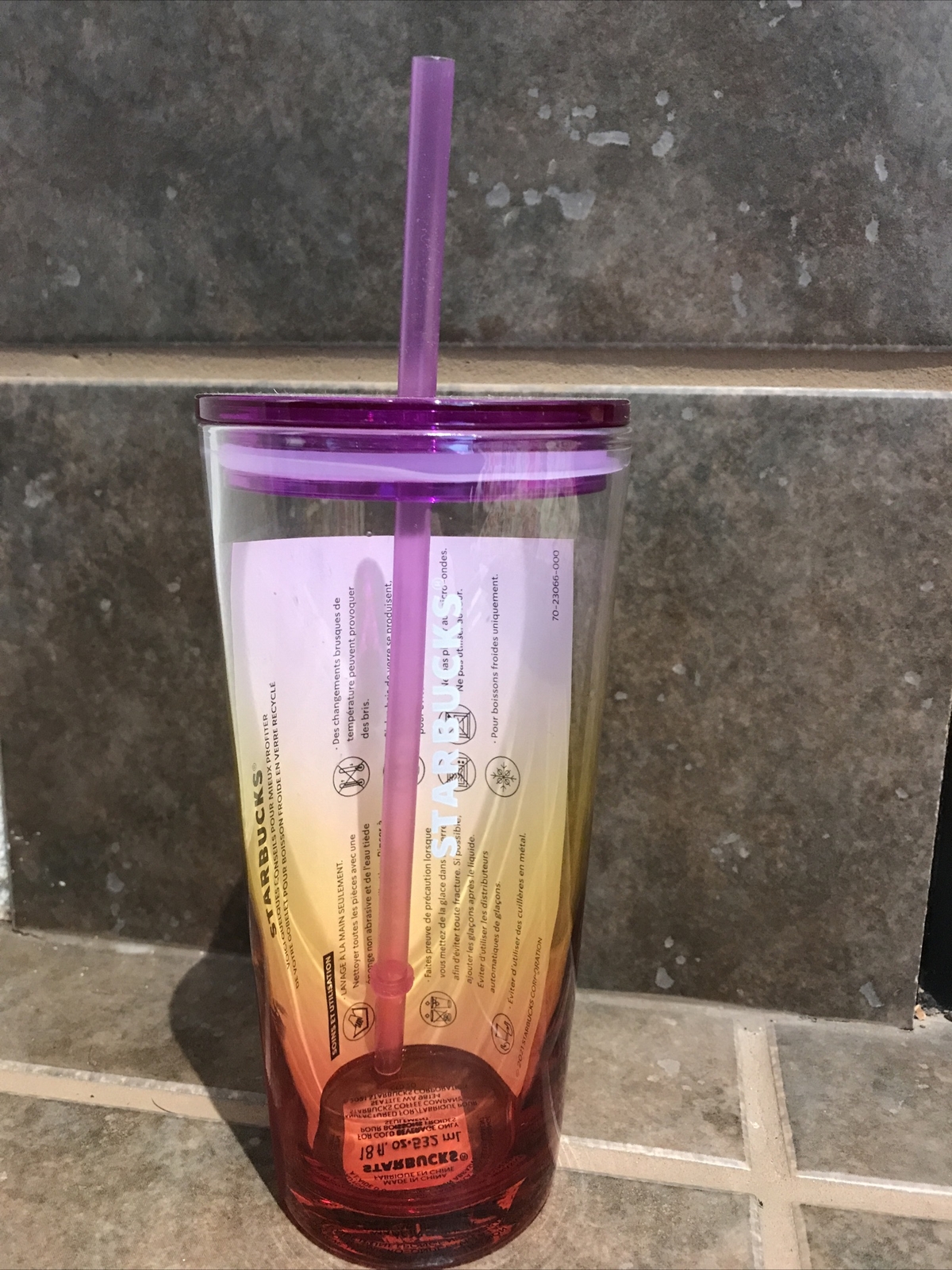 New Starbucks 2021 Summer Purple Pink Ombré Sunrise Glass ColdCup Tumbler 18oz