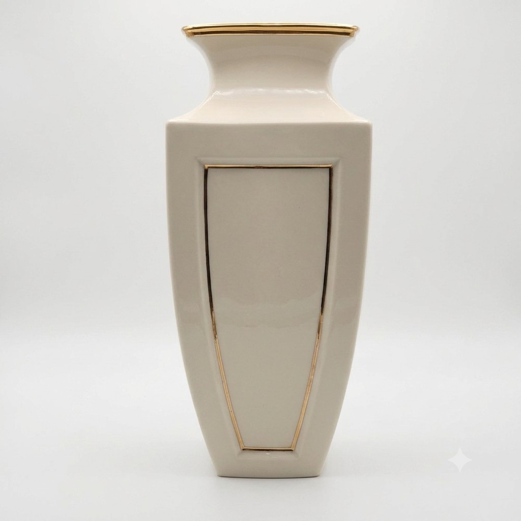 Lenox Eternal Dimension Collection 10″ Ivory Porcelain Vase w/ 24K Gold Trim USA